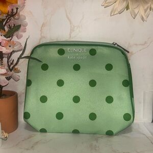 Kate Spade X Clinique Collab Green Polka Dot Cosmetic Bag. NWOT